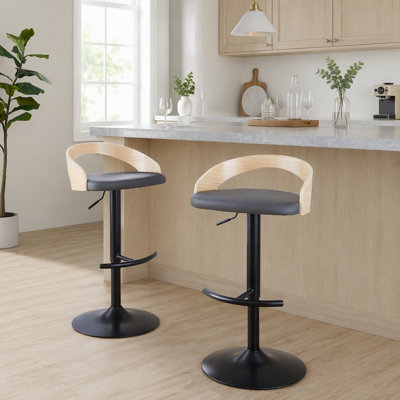 Tabouret réglable avec pivot en métal, similicuir avec repose-pieds arrondi en T