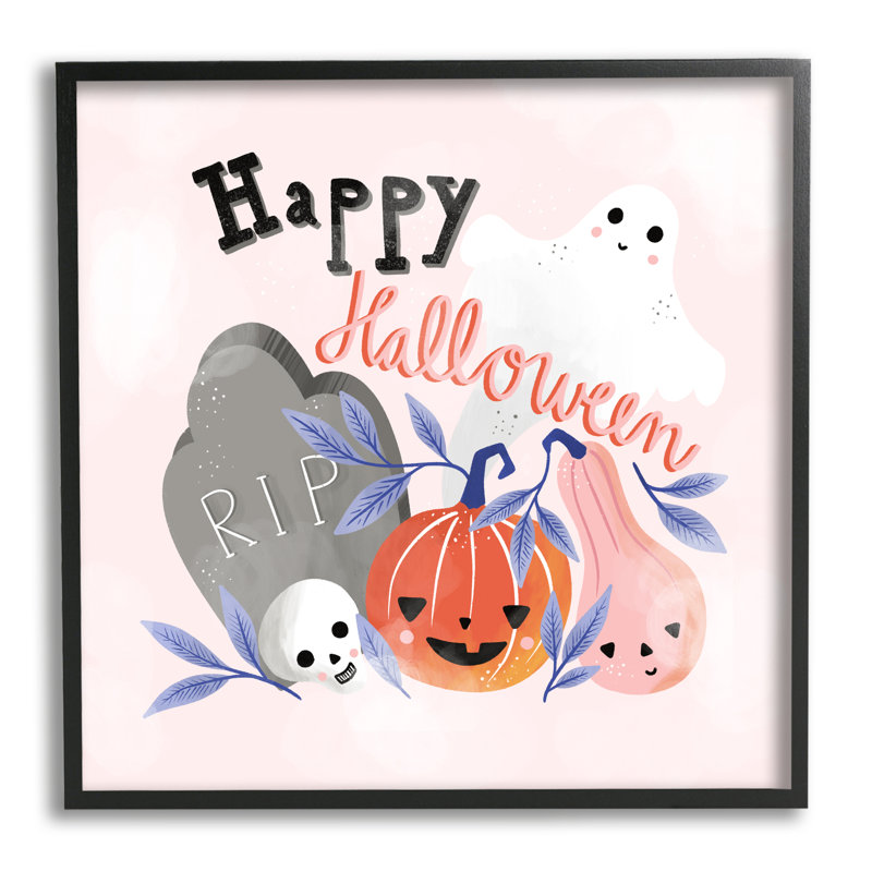 «Happy Halloween Whimsical Haunted Face Motifs» par Dominika Godette - cadre photo, impression sur bois