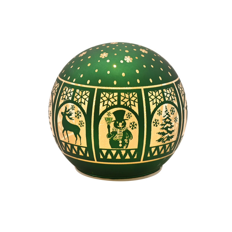 Regal Tidings Glass LED Light Up Globe Christmas Windows - Green, Green 