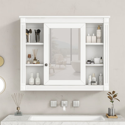 Armoire de rangement murale 35 po x 28 po, armoire à pharmacie, armoire murale moderne avec miroir, armoire à miroir avec 6 tablettes ouvertes (meuble-lavabo non inclus)