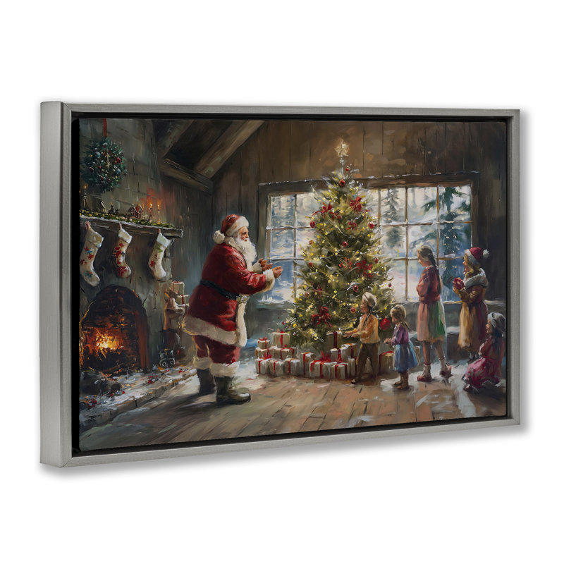 «Christmas Morning Family» par Imagine It Images, Cadre flottant gris lustré, H 21 po x l 31 po