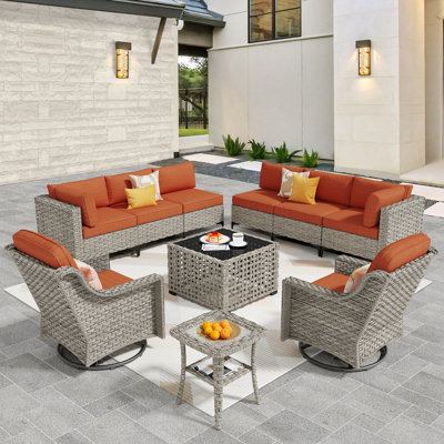 10 - Piece Outdoor Wicker Sectional Seating Group with Cushions by Lark Manor
