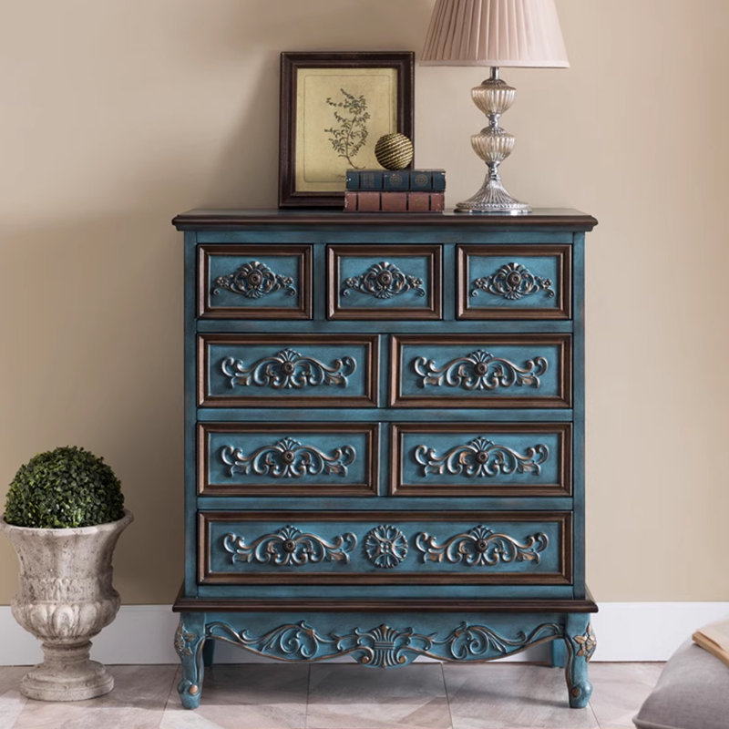 Armoire d'appoint en bois massif et manufacturé, Bleu