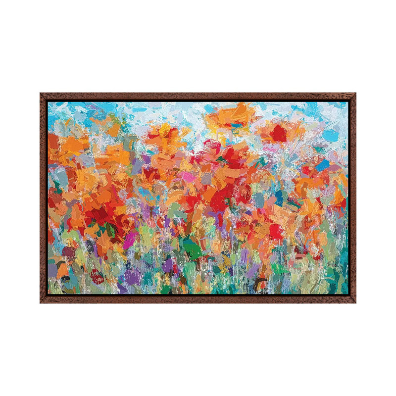 The Visionary Poetry Abstract II 1 Piece Painting on Canvas, 45.72cm H x 66.04cm W x 3.81cm D, Classic Brown Wood Framed