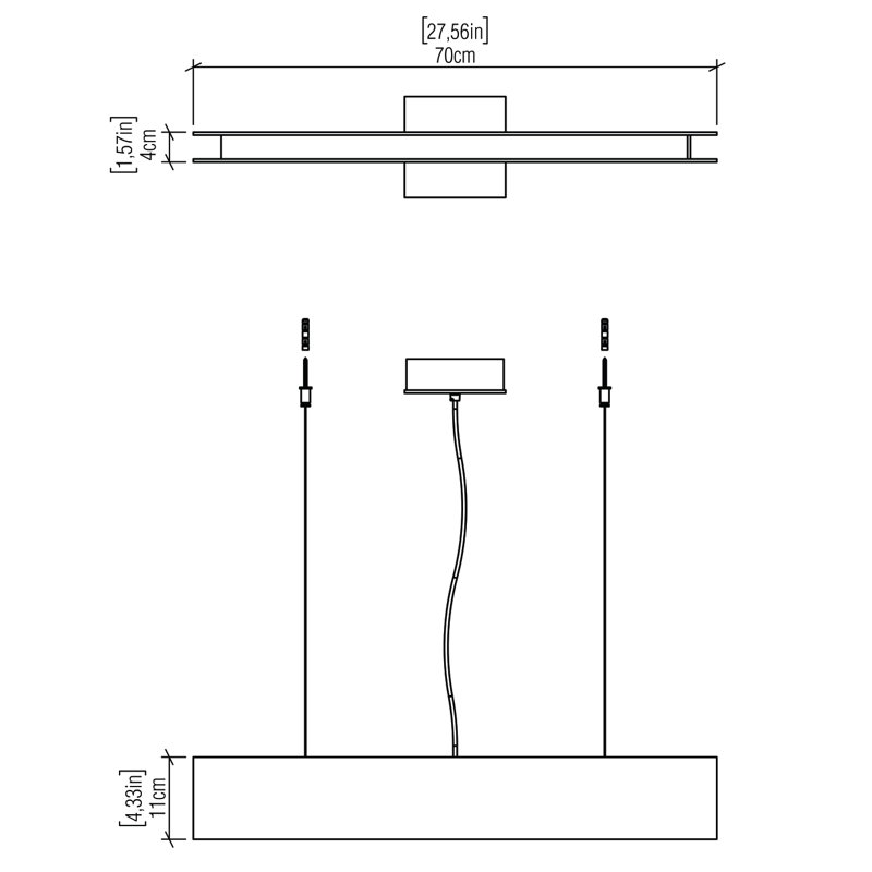 1 - Light LED Pendant, 4.33" H x 27.56" W x 1.56" D, Organic Cappuccino