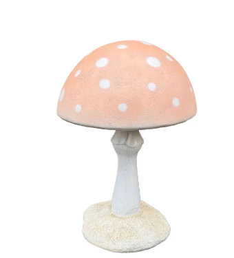 Petite statue ronde champignon pêche pastel, Blanc / Rose