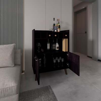 Bar Cabinet, 2 Doors, 1 Shelf, Black / Natural Oak