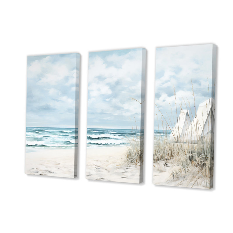 Plage, paysage minimaliste II, impression sur toile tendue 3 pièces, H 28 po x l 36 po x P 1 po