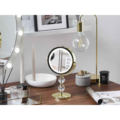 Sousa Round Magnifying Lighted Metal Framed Freestanding Makeup Mirror