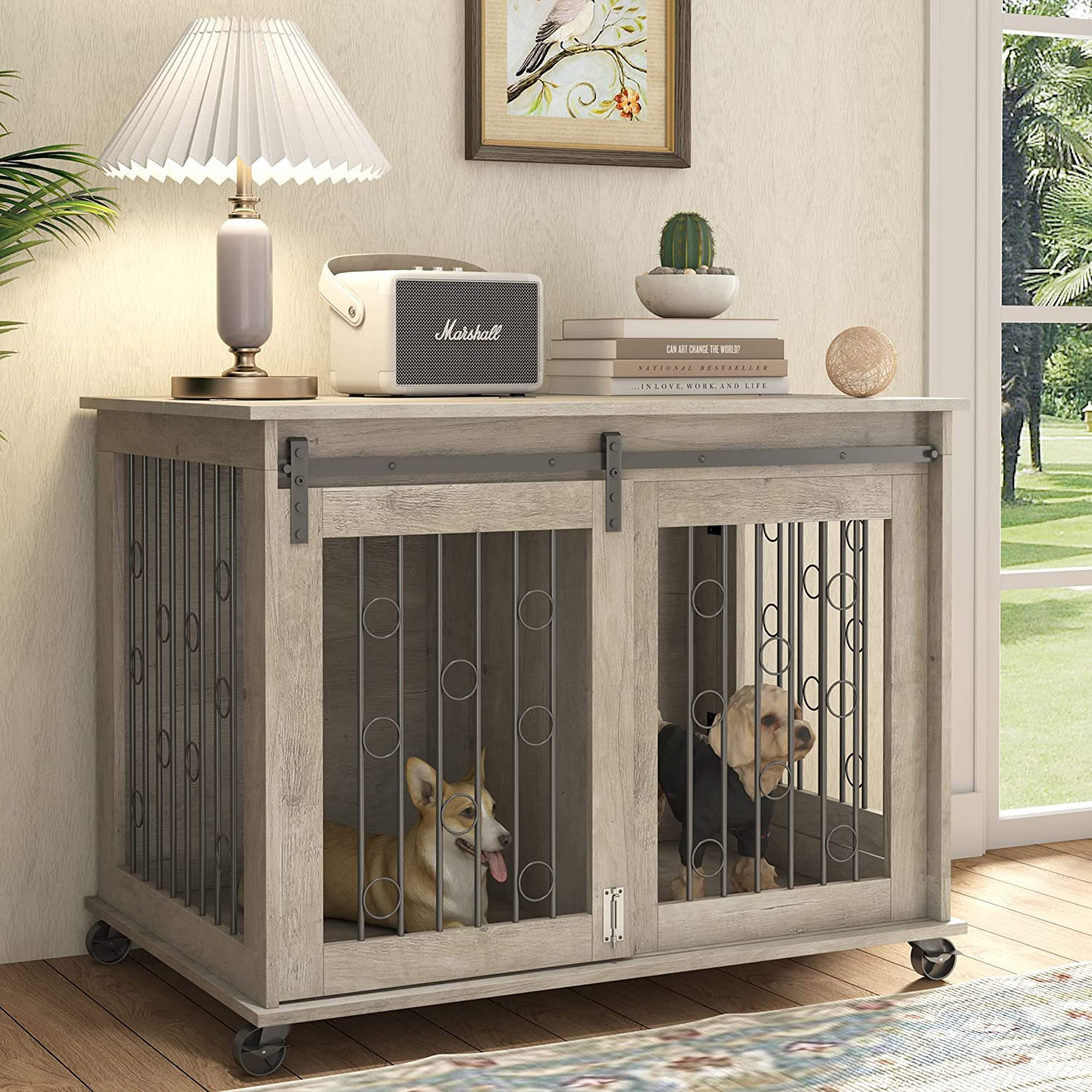 https://assets.wfcdn.com/im/32175128/compr-r85/2465/246596435/dog-crate-furniture-with-divider-for-2-puppies-dog-kennel-indoor-with-sliding-door-puppy-dog-cage-with-flip-up-top-and-wheels-indoor-wooden-dog-house.jpg