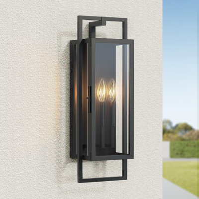 Selisa 2-Light Wrought Iron Outdoor Wall Lantern with Clear Glass Shade