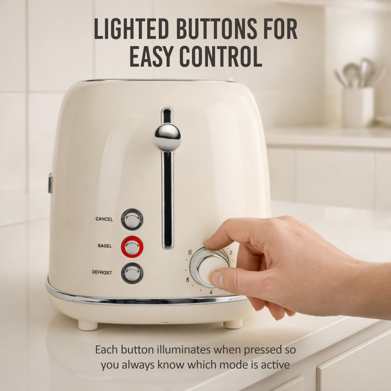 Classic Retro 2-Slice Toaster, Cream, Cream