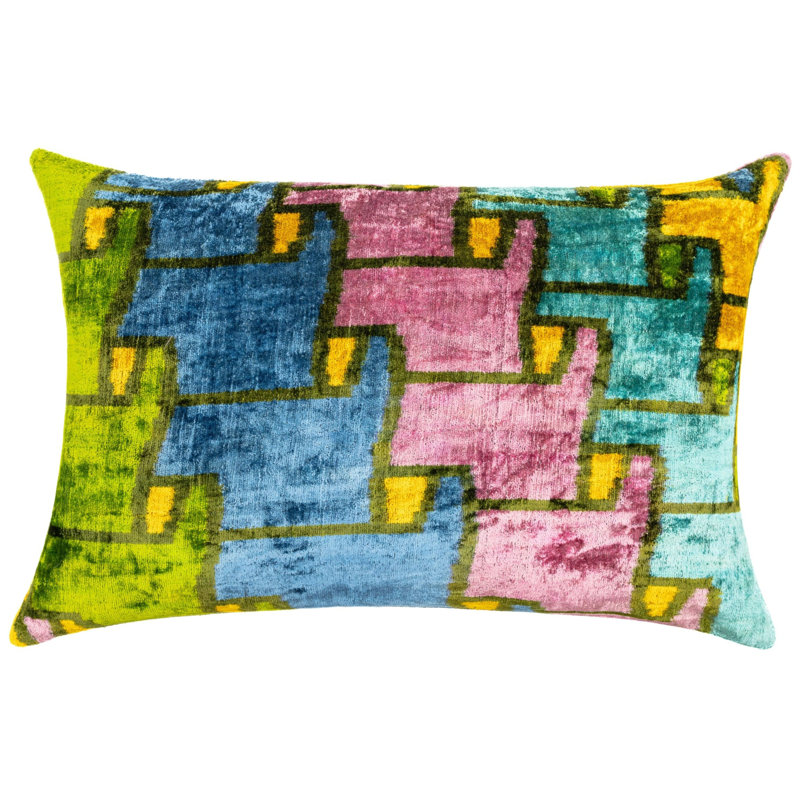 Velvet Rectangular Pillow Cover & Insert, Blue/Pink/Green Geometric 2