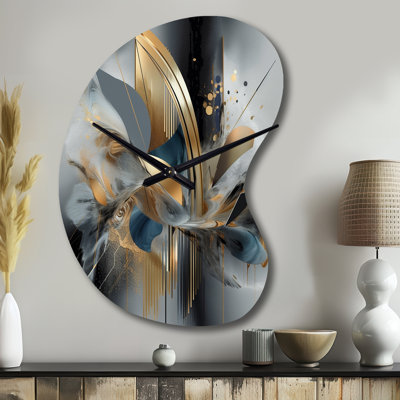 Soft Colours Marble Abstract II - Boom Shape Large Gold Wall Clock Sculpture