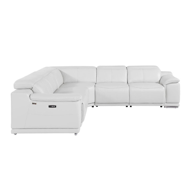 Canapé modulaire en L blanc en cuir italien à inclinaison électrique cinq pièces