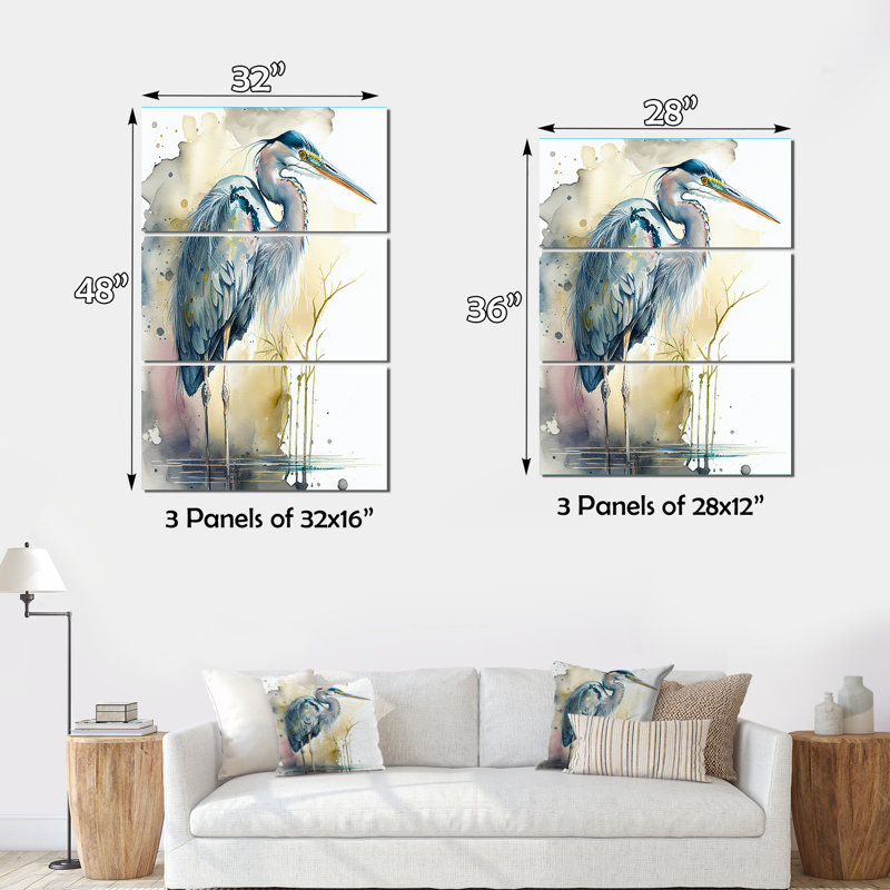 Heron by the Waterside Watercolor Canvas Art Set - 36" x 28"
