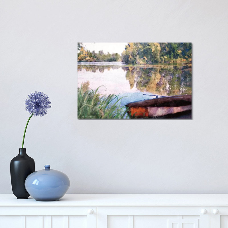 Rowboat Pond Landscape by Bluebird Barn - Wrapped Canvas Print, 30.48 cm H x 45.72 cm W