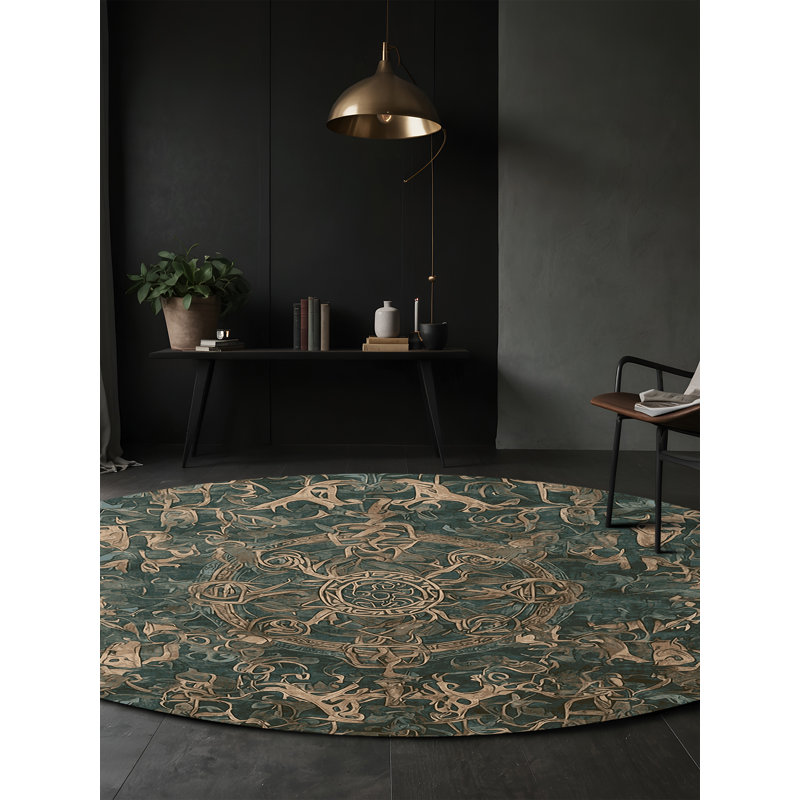 Machine Washable Brown Area Rug, Round 6'