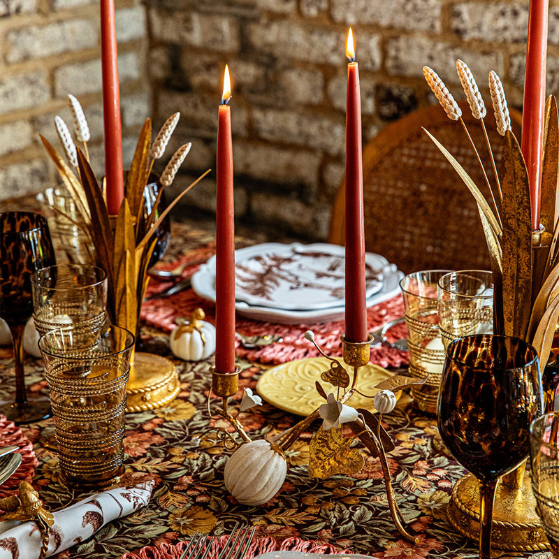 Forest Walk Pumpkin & Vine Candlestick Holder - Gold, 2, 6.25" H x 11" W x 6" D