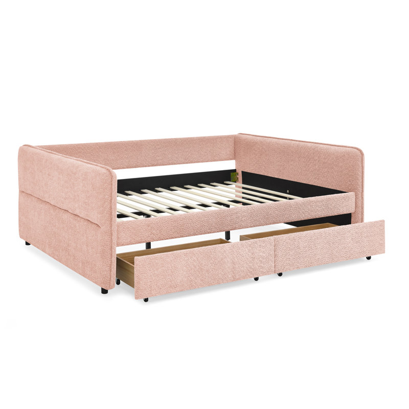 Canapé-lit capitonné Daybed, Grand lit, Rose