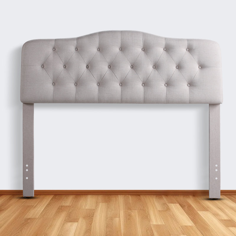 Linen Upholstered Headboard-Modern-Adjustable Height-Button Tufting, Beige, Queen