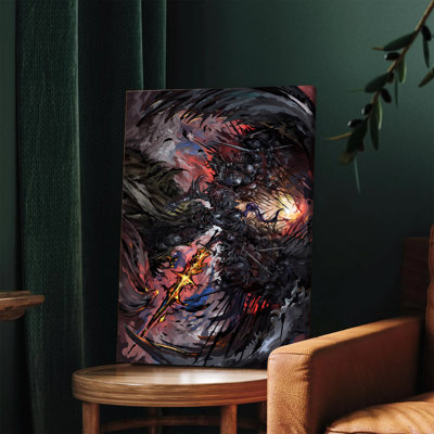 1 PC Affiches d'art mural encadrées, éclatantes, fantaisie, dragon, bataille, impression, créature mythique, décoration murale, couleurs vives, ciel dramatique, épéistes, scène de combat, bureau à domicile, décoration de salon, peinture abstraite moderne, idée de cadeau unique