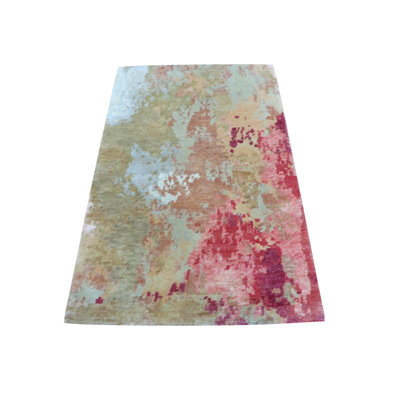 Tapis brun / rose noué à la main de conception unique 2 pi x 3 pi Midfrost