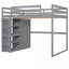 Bois de pin pleine grandeur Lit mezzanine en panneau de fibres à densité moyenne avec garde-robe intégré, tablettes de rangement et amp; Lumière DEL - Gris, peu encombrante pour les chambres