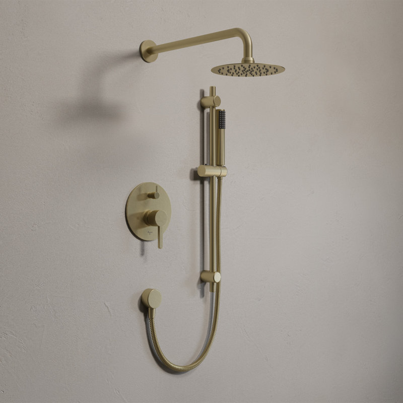 Vissali Complete Shower System with Rough in-Valve, Brushed Gold