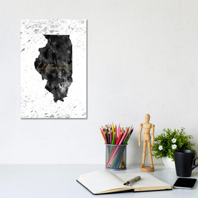 Illinois Black and White Gold 1 Piece Wrapped Canvas Wall Art