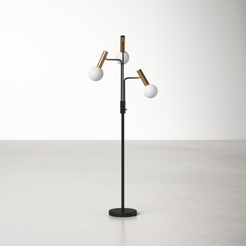 Sinclair Adjustable Multi-Head 70'' LED Floor Lamp in Black and Antique Brass