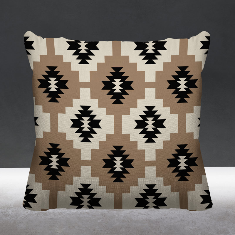 Coussin intérieur / extérieur Hinto Southwestern, 15 po x 15 po, Beige, Carré