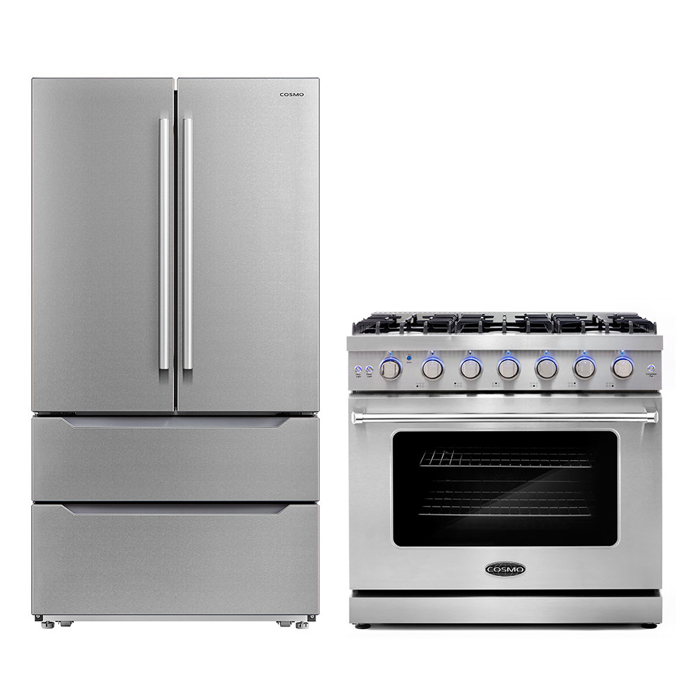 Cosmo 2 Piece Kitchen Appliance Package with French Door Refrigerator , 36'' Gas Freestanding Range Cosmo