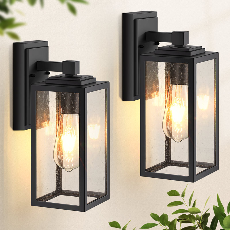 2 Pack Black Outdoor Wall Lights Lantern for Porch