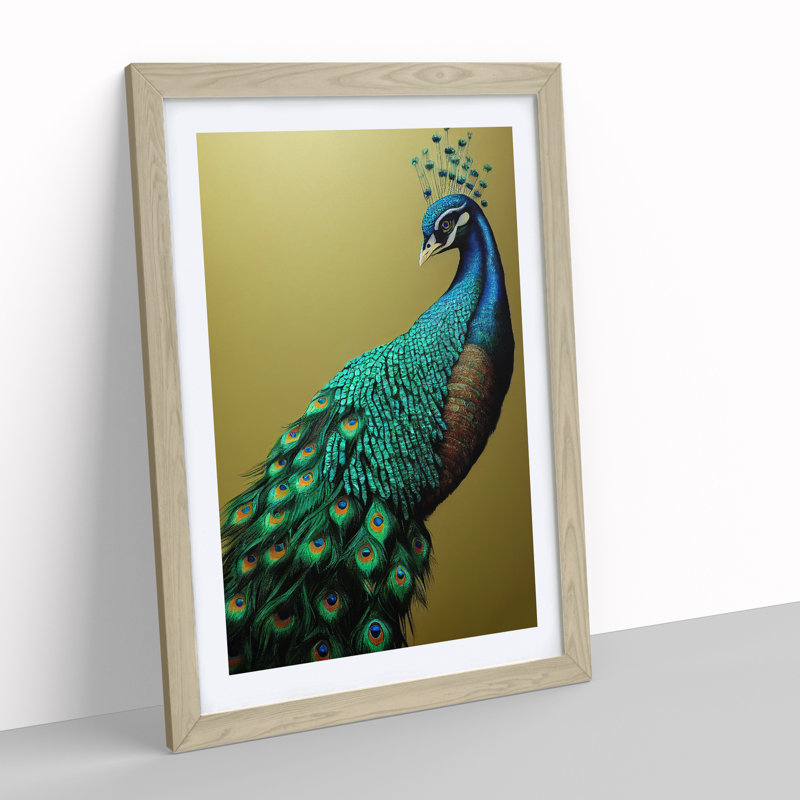 View Of A Peacock No.3 - Single Picture Frame Print, 46cm H x 34cm W x 2cm D, Oak Framed