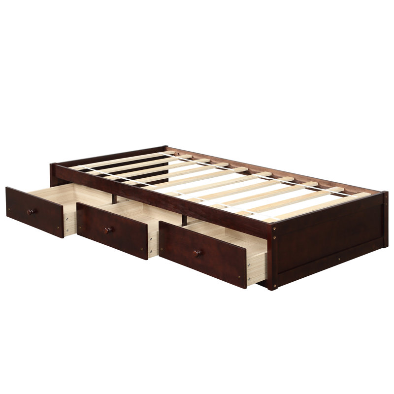 Structure de lit plateforme avec 3 tiroirs Ilah, Cerisier