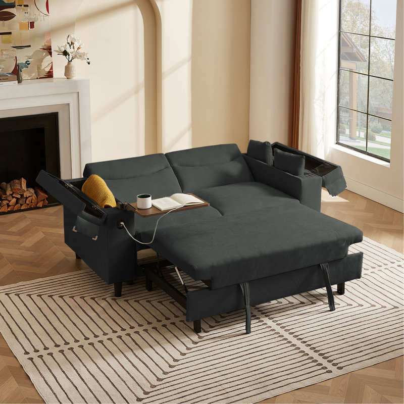 Canapé en chenille avec table d'appoint et port USB, Gris foncé