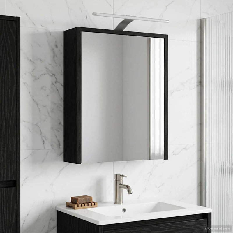 W H Wall Mounted Required Medicine Cabinet Mirror 2, 62.5cmH x 43cmW x 16cmD, Black Oak