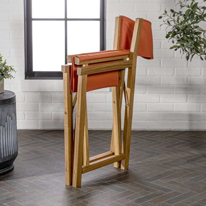 Cukor Coastal Acacia Wood Folding Outdoor Director Chairs, Orange Polyester Fabric Seat & Teak Brown Frame for Patio, Deck & Balcony