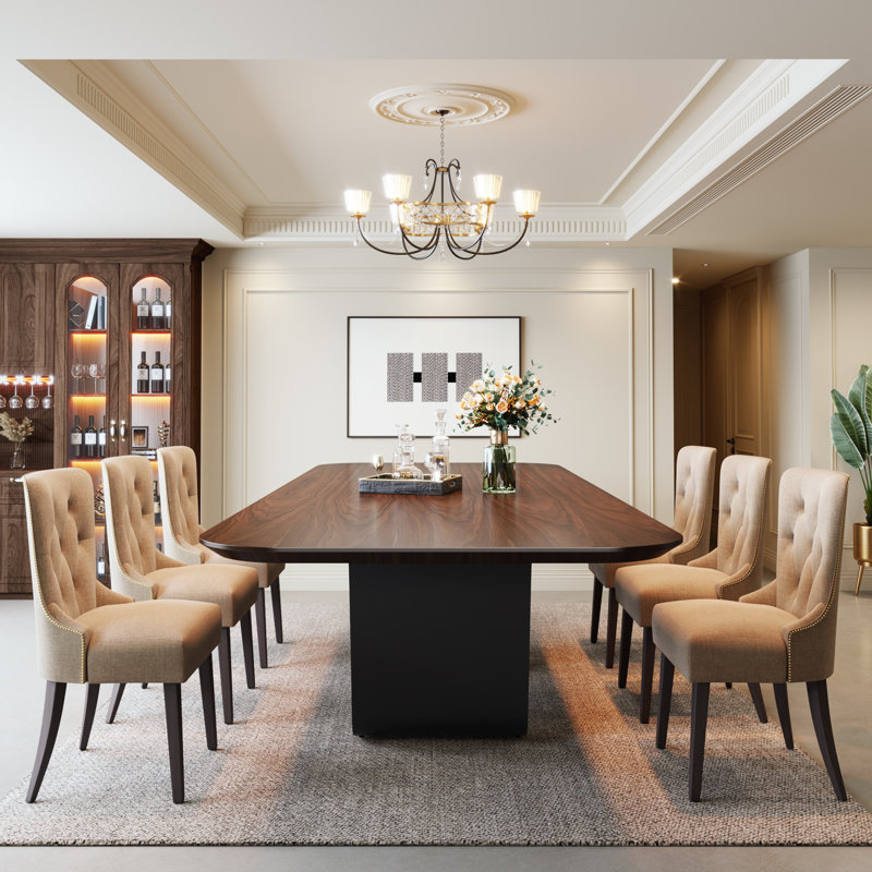 Claraville 78.74" Luxury Rectangle Dining Table with Metal Base for 8-10