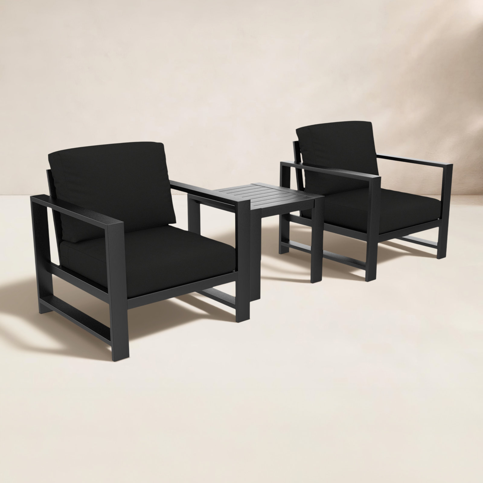 Dulcie 2 Person Seating Set with Sunbrella Cushions, Canvas Black Sunbrella® Canvas