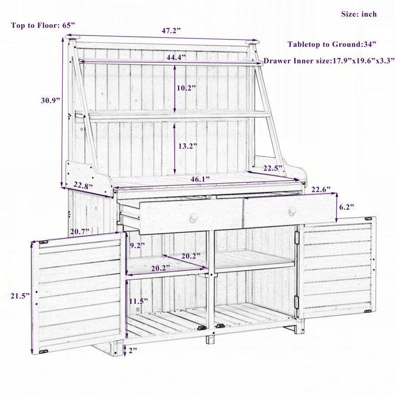 Garden Potting Bench Table, Fir Wood Workstation with Storage Shelf, Drawer and Cabinet