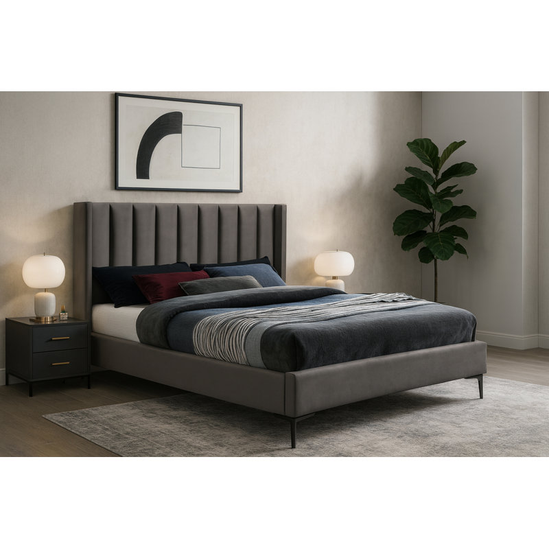 Nadia Velvet Bed, Full, Grey Velvet