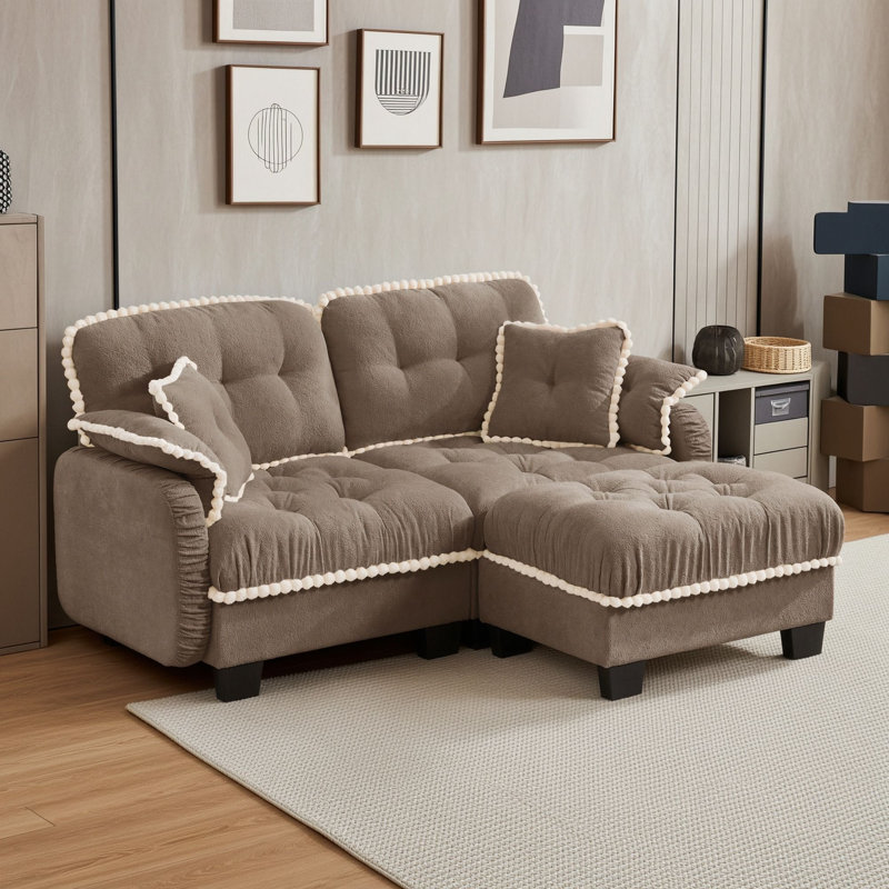 Causeuse avec repose-pieds mobile et quatre coussins, Brun