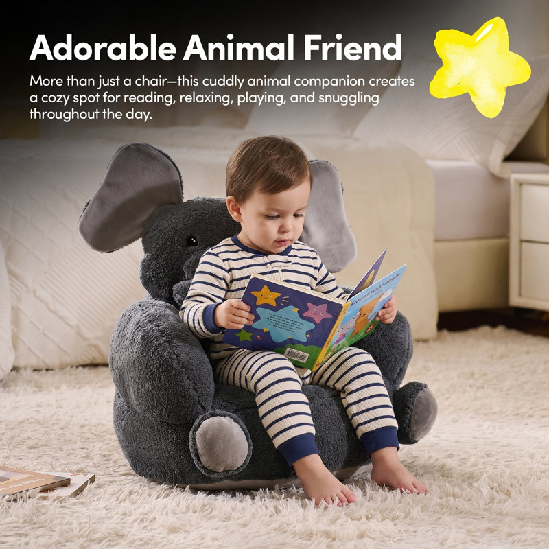 Fauteuil en peluche en forme d'éléphant pour enfants, idéal pour lire et regarder la télévision dans les chambres de tout-petits et d'enfants.