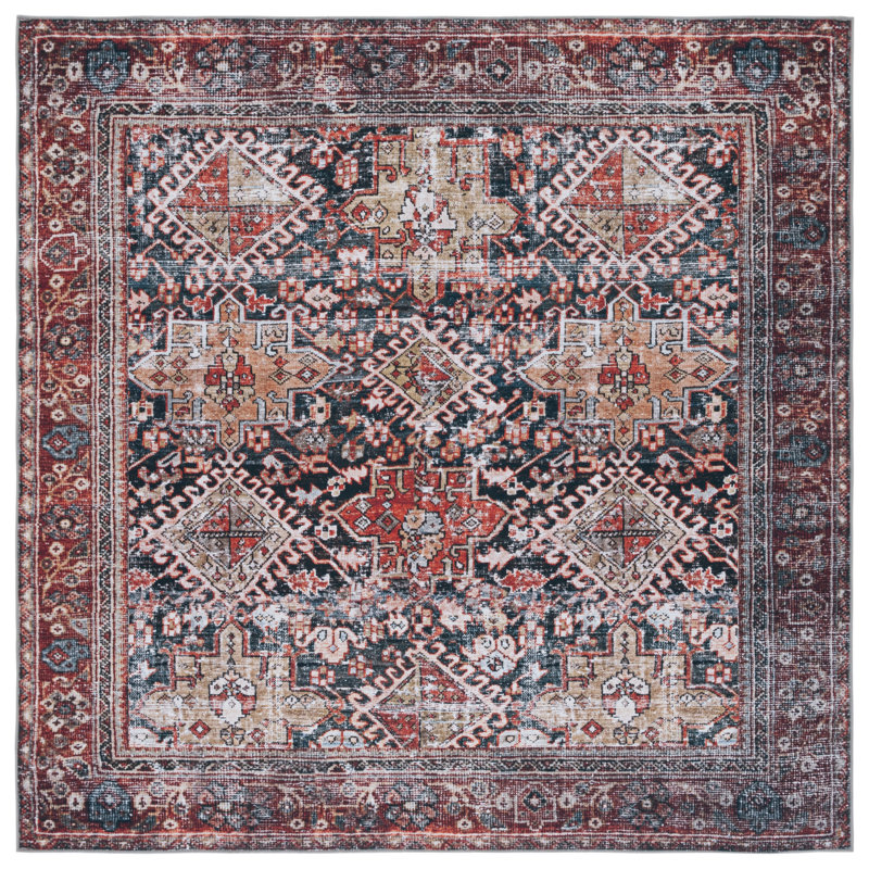 Mellor Machine Washable Non-Slip Area Rug in Red, Square 183 cm