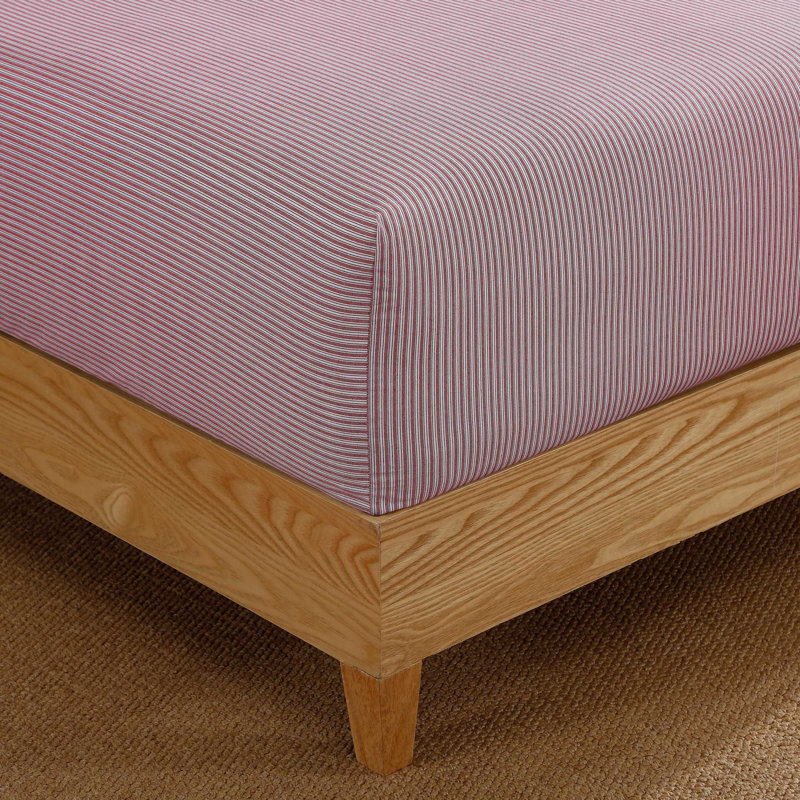 Tommy Hilfiger Highland Ticking Stripe Cotton Red Full Fitted Sheet, Full, Red Stripe