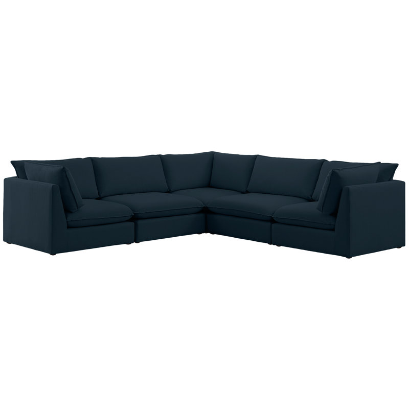 Canapé modulaire symétrique de 120 po de largeur Tupman, Tissu texturé en lin bleu marine