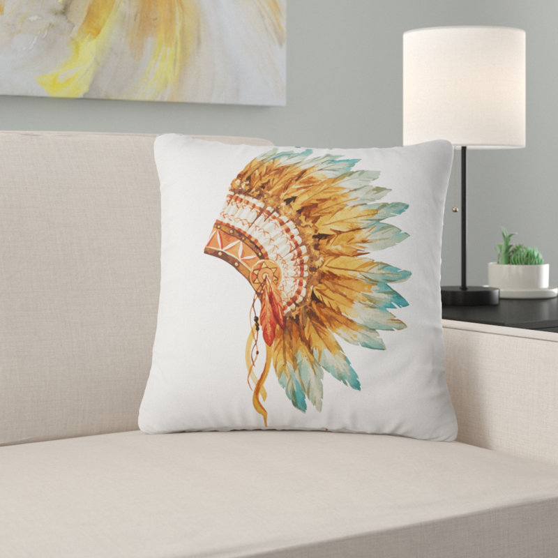 Plumes sur un crâne ethnique - coussin à imprimé floral, Oreiller européen, 12 po x 20 po