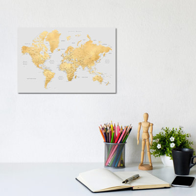 Carte du monde détaillée en giclée sur toile tendue avec châssis Everly
